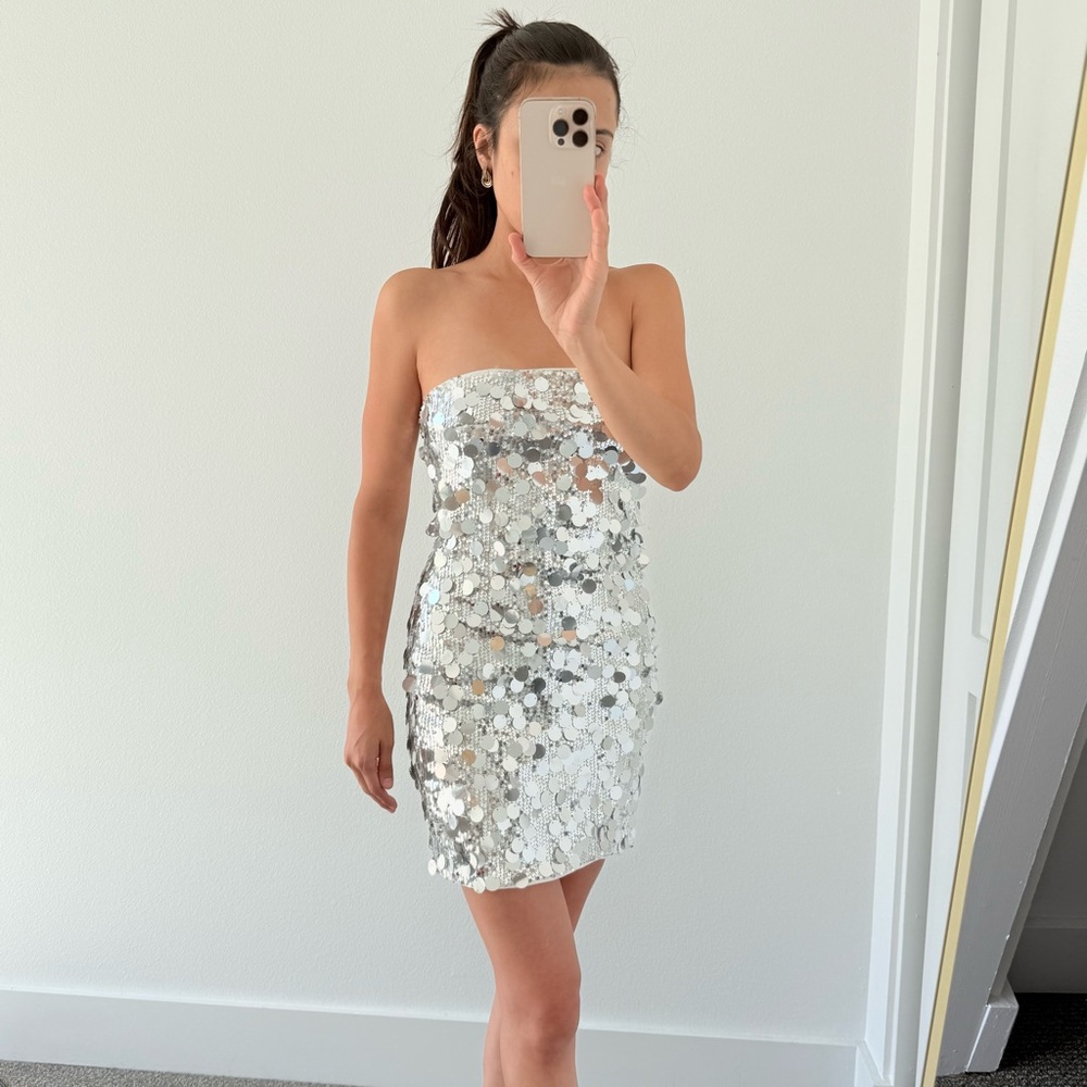 Silver Sequin Strapless Dress - Windsor
